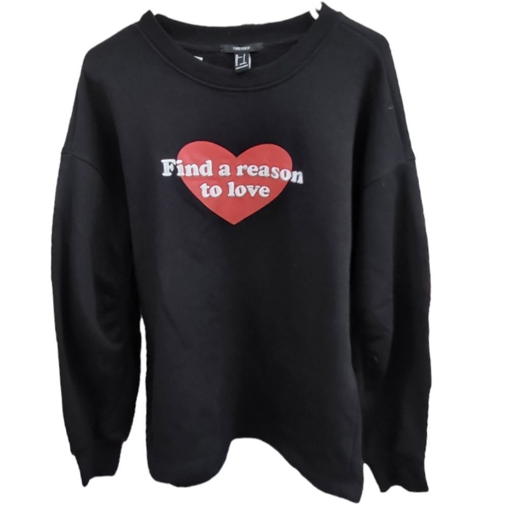 FOREVER 21 Embroidered "Find A Reason To Love" Black Sweater‎ Size S